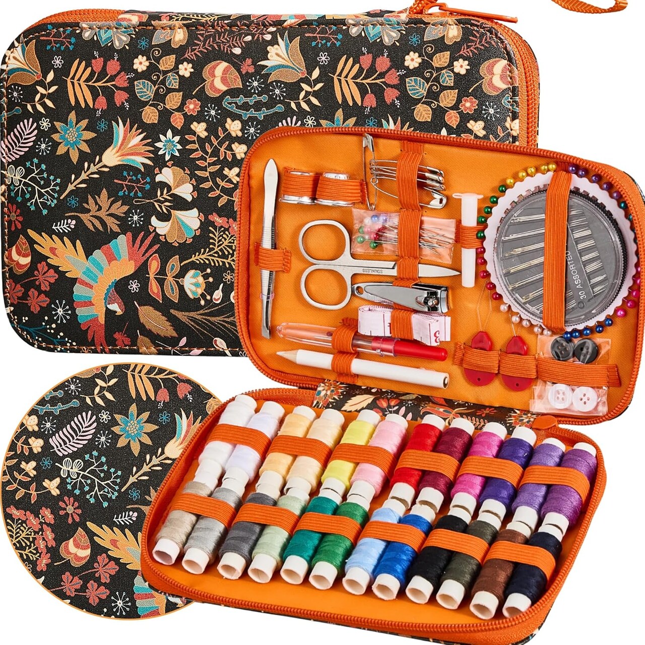 Floral Sewing Project Kit 130PCS Sewing Supplies with Zipper Case